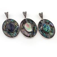 Abalone Shell Paper Pendant with Gemstone & Black Shell & Zinc Alloy Flat Oval antique silver color plated Approx Sold By Bag