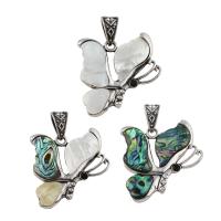 Black Shell Pendant with Abalone Shell Paper & White Shell & Zinc Alloy Butterfly antique silver color plated & with rhinestone Approx Sold By Bag