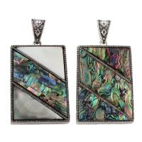 Black Shell Pendant with Abalone Shell Paper & White Shell & Zinc Alloy Rectangle antique silver color plated Approx Sold By Bag