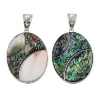 Black Shell Pendant, with Abalone Shell Paper & White Shell & Tibetan Style, Flat Oval, platinum color plated, different styles for choice, 42x58x6mm, Hole:Approx 7x14mm, 10PCs/Bag, Sold By Bag