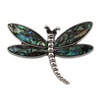 Tibetan Style Pendant, with Abalone Shell Paper, Dragonfly, antique silver color plated, can be used as brooch or pendant & with rhinestone, nickel, lead & cadmium free, 54x38x4mm, Hole:Approx 6x4mm, 10PCs/Bag, Sold By Bag