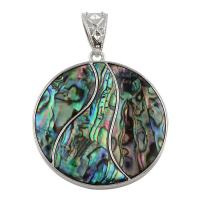 Tibetan Style Pendant, with Abalone Shell Paper, Flat Round, platinum color plated, nickel, lead & cadmium free, 52x56x6mm, Hole:Approx 7x13mm, 10PCs/Bag, Sold By Bag