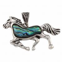 Tibetan Style Pendant, with Abalone Shell Paper, Horse, antique silver color plated, nickel, lead & cadmium free, 55x33x5mm, Hole:Approx 6x10mm, 10PCs/Bag, Sold By Bag
