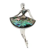 Tibetan Style Pendant, with Abalone Shell Paper, Dancing Girl, platinum color plated, can be used as brooch or pendant, nickel, lead & cadmium free, 44x78x5mm, Hole:Approx 7x2mm, 10PCs/Bag, Sold By Bag