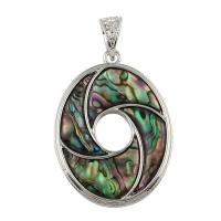 Tibetan Style Pendant, with Abalone Shell Paper, Flat Oval, platinum color plated, nickel, lead & cadmium free, 34x48x4mm, Hole:Approx 5x10mm, 10PCs/Bag, Sold By Bag