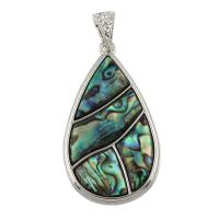 Tibetan Style Pendant, with Abalone Shell Paper, Teardrop, platinum color plated, nickel, lead & cadmium free, 30x55x4mm, Hole:Approx 5x10mm, 10PCs/Bag, Sold By Bag