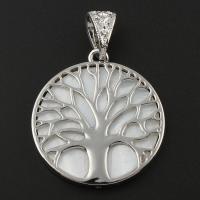 White Shell Pendant with Zinc Alloy Tree silver color plated Approx Sold By Bag