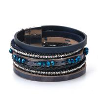 PU Leather Cord Bracelets with Crystal & Stainless Steel plated multilayer & with rhinestone Sold Per Approx 7.5 Inch Strand