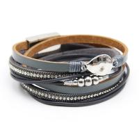 PU Leather Cord Bracelets, with Tibetan Style, silver color plated, multilayer & with rhinestone, more colors for choice, nickel, lead & cadmium free, Sold Per Approx 15 Inch Strand