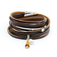 PU Leather Cord Bracelets, with Crystal & Plastic Pearl & Tibetan Style, Star, gold color plated, multilayer, more colors for choice, nickel, lead & cadmium free, Sold Per Approx 15 Inch Strand