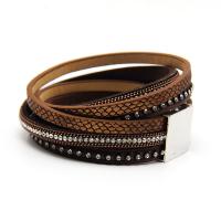 PU Leather Cord Bracelets with Zinc Alloy plated multilayer & with rhinestone nickel lead & cadmium free Sold Per Approx 15 Inch Strand