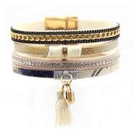 PU Leather Bracelet, with Cotton Cord & Tibetan Style, Tassel, plated, 4-strand & with rhinestone, more colors for choice, nickel, lead & cadmium free, 30mm, Sold Per Approx 7 Inch Strand