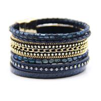 PU Leather Bracelet with Zinc Alloy gold color plated multilayer & with rhinestone nickel lead & cadmium free 35mm Sold Per Approx 7.5 Inch Strand