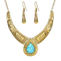 Tibetan Style Jewelry Set, earring & necklace, with Turquoise, Teardrop, plated, folk style & twist oval chain, more colors for choice, nickel, lead & cadmium free, 6x32mm, 45mm, 155mm, Length:Approx 21 Inch, Sold By Set