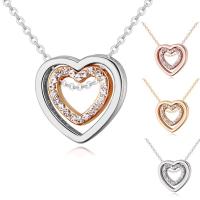 Zinc Alloy smykker halskæde, Heart, forgyldt, oval kæde & med rhinestone, flere farver til valg, nikkel, bly & cadmium fri, 14x14mm, Solgt Per Ca. 15 inch Strand