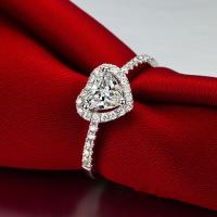 Zinc Alloy Finger Ring Heart silver color plated & for woman & with rhinestone Sold By PC