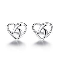 925 Sterling Silver Stud Earrings Heart platinum plated for woman & hollow Sold By Pair