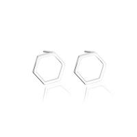925 Sterling Silver Stud Earrings, Hexagon, for woman & hollow, 7.80x7.80mm, Sold By Pair