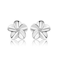 925 Sterling Silver Stud Earrings, Flower, for woman & with cubic zirconia, 9.50x9.50mm, Sold By Pair