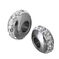 acier inoxydable perle à grand trou, avec argile, rondelle, sans filetage, couleur originale, 14x7.50x14mm, Trou:Environ 5mm, 10PC/lot, Vendu par lot
