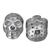 Esferas de aço inoxidável, Crânio, cor original, 9x13.50x7mm, Buraco:Aprox 2mm, 10PCs/Lot, vendido por Lot