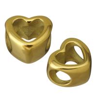 Acero inoxidable Beads gran agujero, Corazón, chapado en color dorado, 11.50x8x10.50mm, 10PCs/Grupo, Vendido por Grupo