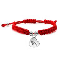 alliage de zinc bracelet de Woven Ball, avec corde en nylon, coeur, Placage, réglable & pour femme, plus de couleurs à choisir, 15mm, Vendu par 6-9 pouce brin
