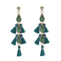 Tibetan Style Tassel Earring, with Cotton Cord, Teardrop, gold color plated, for woman & with rhinestone, more colors for choice, nickel, lead & cadmium free, 45mm, 105mm, Sold By Pair