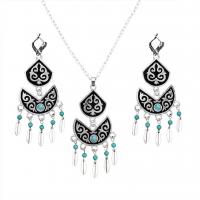 Tibetan Style Jewelry Set, earring & necklace, with Turquoise, silver color plated, oval chain & different styles for choice & for woman & blacken, nickel, lead & cadmium free, Length:Approx 15.7 Inch, Sold By Set
