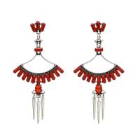 Tibetan Style Tassel Earring, antique silver color plated, vintage & for woman & with rhinestone, more colors for choice, nickel, lead & cadmium free, 47x95mm, Sold By Pair