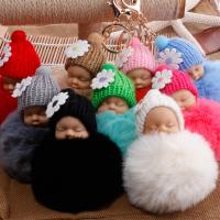 Fur Ball Pom Pom Keychain, Plush, with Vinyl & Tibetan Style, gold color plated, decal, more colors for choice, 80mm, Sold By PC
