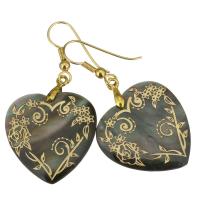 Shell Earrings, Brass, with White Shell, Heart, gold color plated, for woman, 50mm, 26x26mm, Sold By Pair
