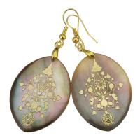 Shell Earrings Brass with Abalone Shell Horse Eye gold color plated for woman 58mm Sold By Pair