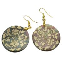 Shell Earrings, Brass, with Abalone Shell, Flat Round, gold color plated, for woman, 55mm, 32mm, Sold By Pair
