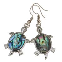Shell Earrings Brass with Abalone Shell Turtle silver color plated for woman 51mm Sold By Pair