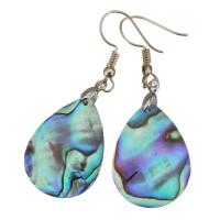 Shell Earrings, Brass, with Abalone Shell, Teardrop, silver color plated, for woman, 49mm, 19x25mm, Sold By Pair