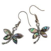 Shell Earrings, Brass, with Abalone Shell, Dragonfly, silver color plated, for woman, 37mm, 20x19mm, Sold By Pair