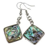 Shell Earrings, Brass, with Abalone Shell, Rhombus, silver color plated, for woman, 52mm, 23x27mm, Sold By Pair