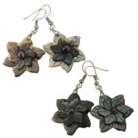 Shell Earrings, Brass, with Abalone Shell, Flower, silver color plated, for woman, more colors for choice, 54mm, 26x30mm, Sold By Pair