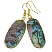 Shell Earrings, Brass, with Abalone Shell, Rectangle, gold color plated, for woman, 53mm, 16x36mm, Sold By Pair