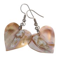 Shell Earrings Brass with Yellow Shell Heart silver color plated for woman 47mm Sold By Pair