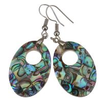 Shell Earrings Brass with Abalone Shell Flat Oval silver color plated for woman 53mm Sold By Pair