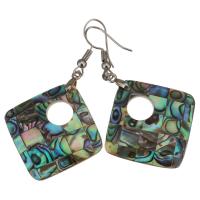 Shell Earrings, Brass, with Abalone Shell,  Square, silver color plated, for woman, 55mm, 32x32mm, Sold By Pair