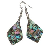 Shell Earrings Brass with Abalone Shell Rhombus silver color plated for woman 53mm Sold By Pair