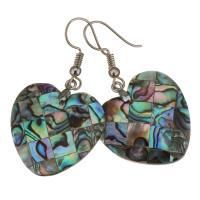 Shell Earrings, Brass, with Abalone Shell, Heart, silver color plated, for woman, 45mm, 25x24mm, Sold By Pair