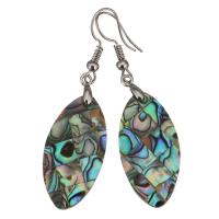 Shell Earrings, Brass, with Abalone Shell, Flat Oval, silver color plated, for woman, 54mm, 15x30mm, Sold By Pair