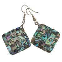 Shell Earrings Brass with Abalone Shell Rhombus silver color plated for woman 56mm Sold By Pair