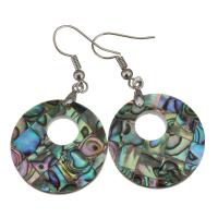 Shell Earrings, Brass, with Abalone Shell, Donut, silver color plated, for woman, 49mm, 25mm, Sold By Pair