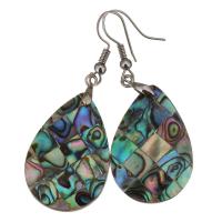 Shell Earrings Brass with Abalone Shell Teardrop silver color plated for woman 54mm Sold By Pair