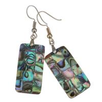 Shell Earrings Brass with Abalone Shell Rectangle silver color plated for woman 54mm Sold By Pair